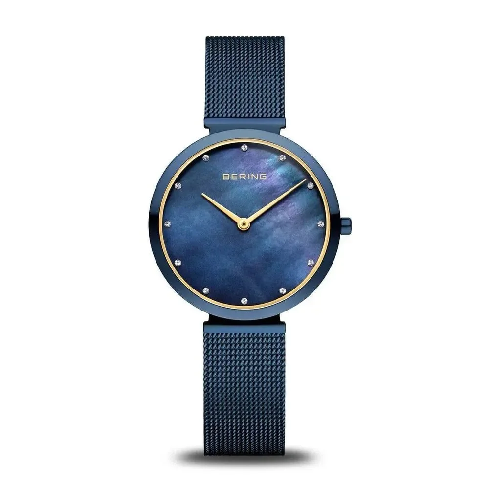 Bering 18132-399 Women’s 32mm Blue MOP Dial Crystal Accent Watch NEW